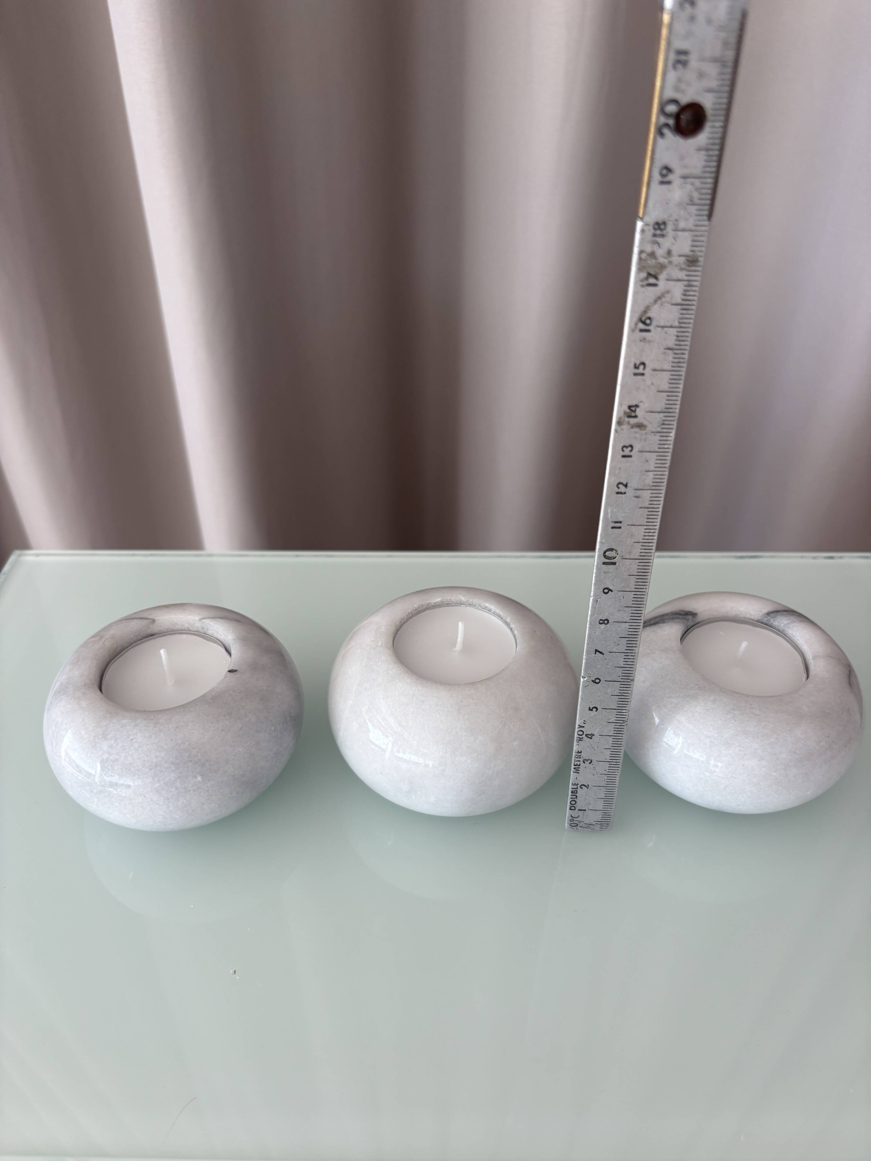 Set of 3 White Marble Tea Light Holders – Minimalist Scandinavian Style