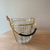 Vintage glass and gold metal ice bucket