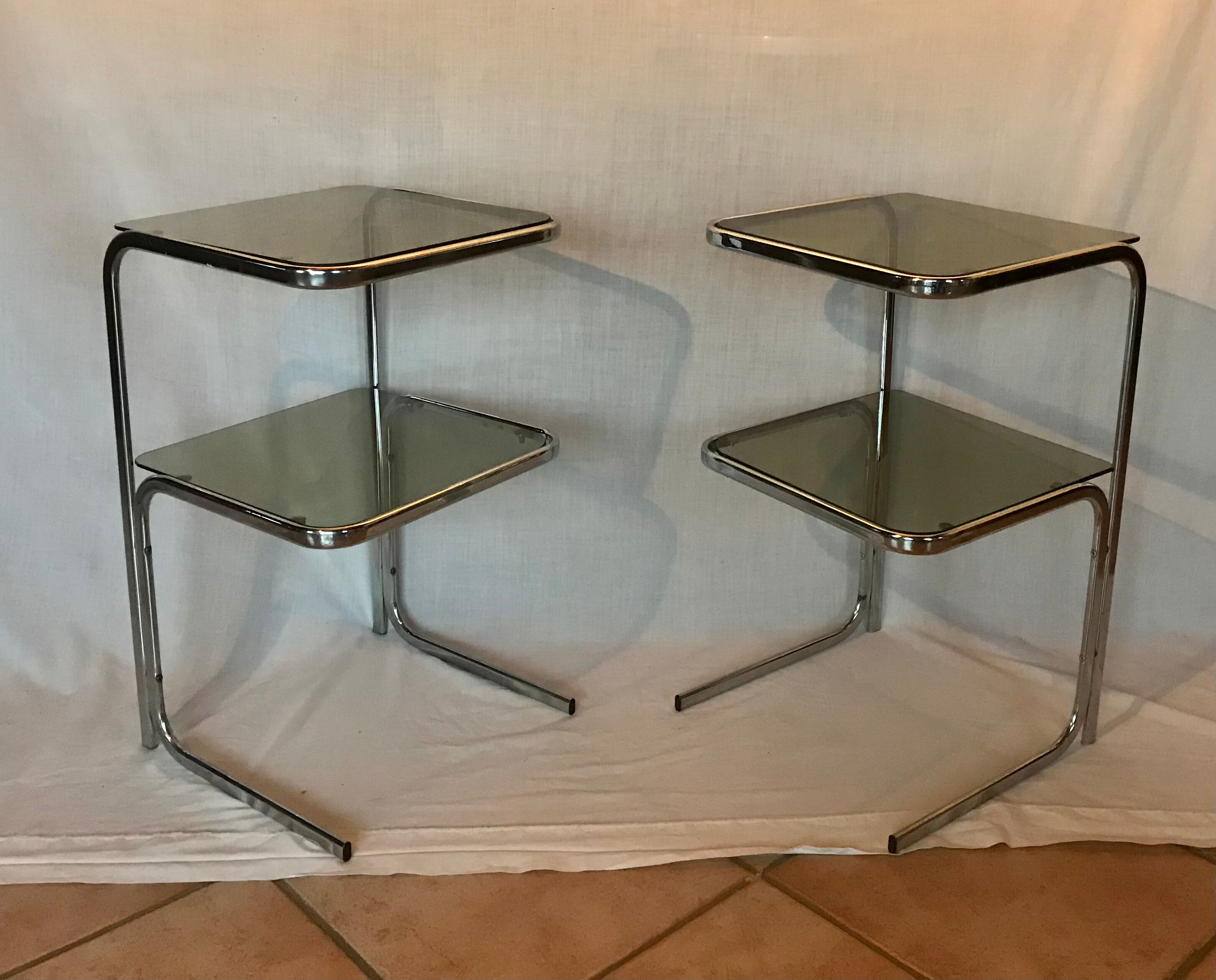 Bedside tables 70s glass and chrome