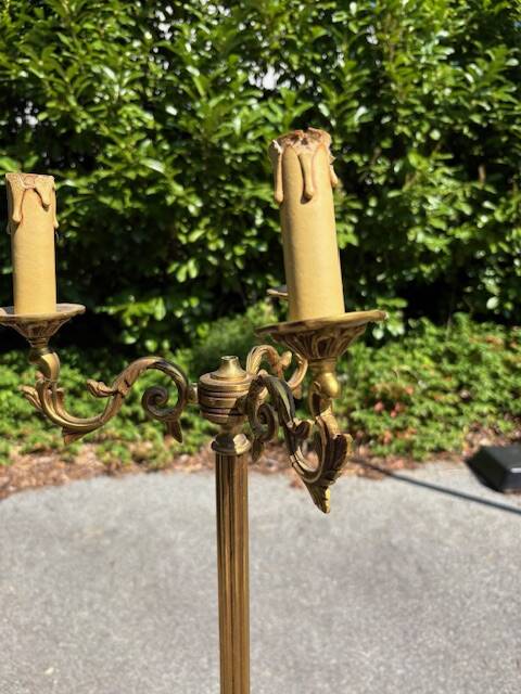 old floor lamp / gilded bronze light fixture / vintage
