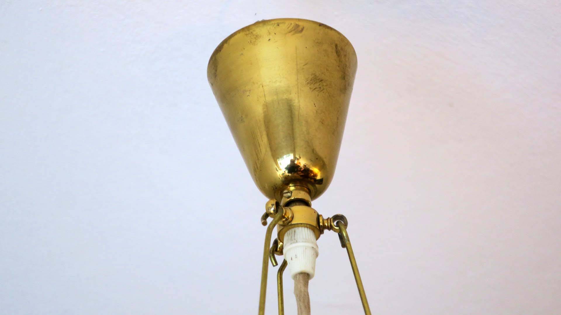 Doria Leuchten frosted glass and brass pendant light, 1970s