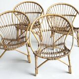 Salon, fauteuil et table en rotin 1960's