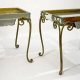 Pair of side tables, glass and brass, 1940s