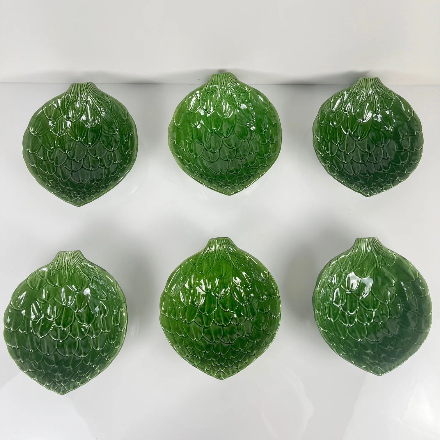 Salad service green leaf artichoke vintage salad bowl + 6 bowls 70s