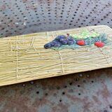 Rectangular cake dish in enameled ceramic, slip, fruit model, straw effect, vintage
