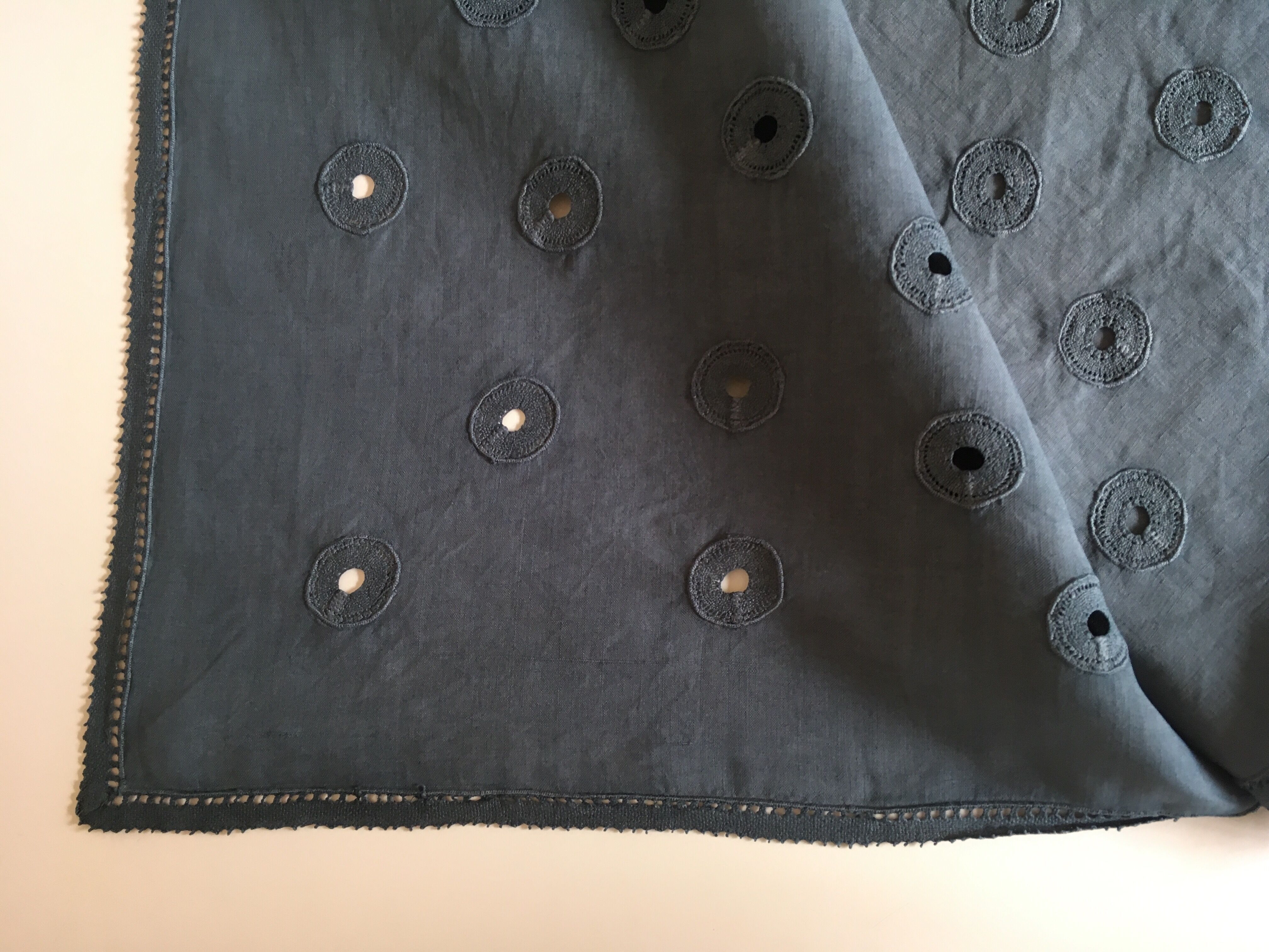 Hand embroidered linen tablecloth, 60's, 3.10m