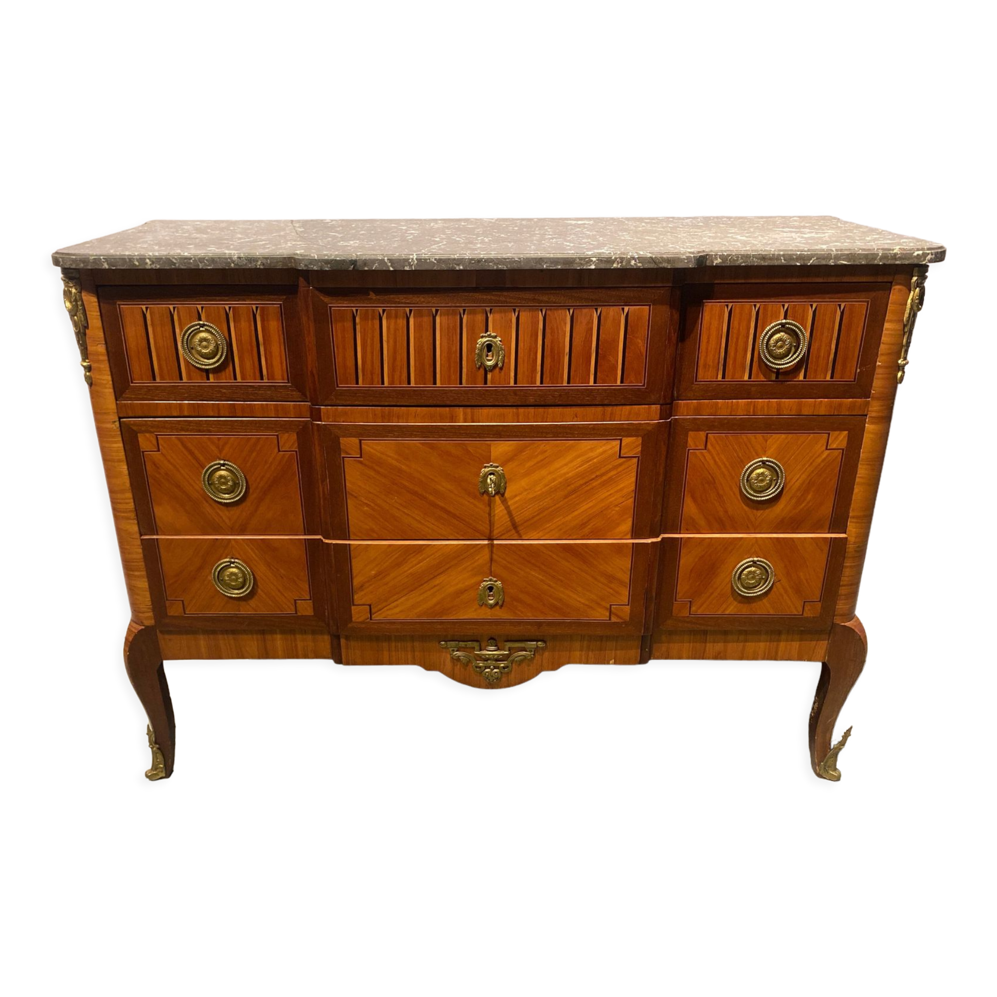 Inlaid chest of drawers with marble top