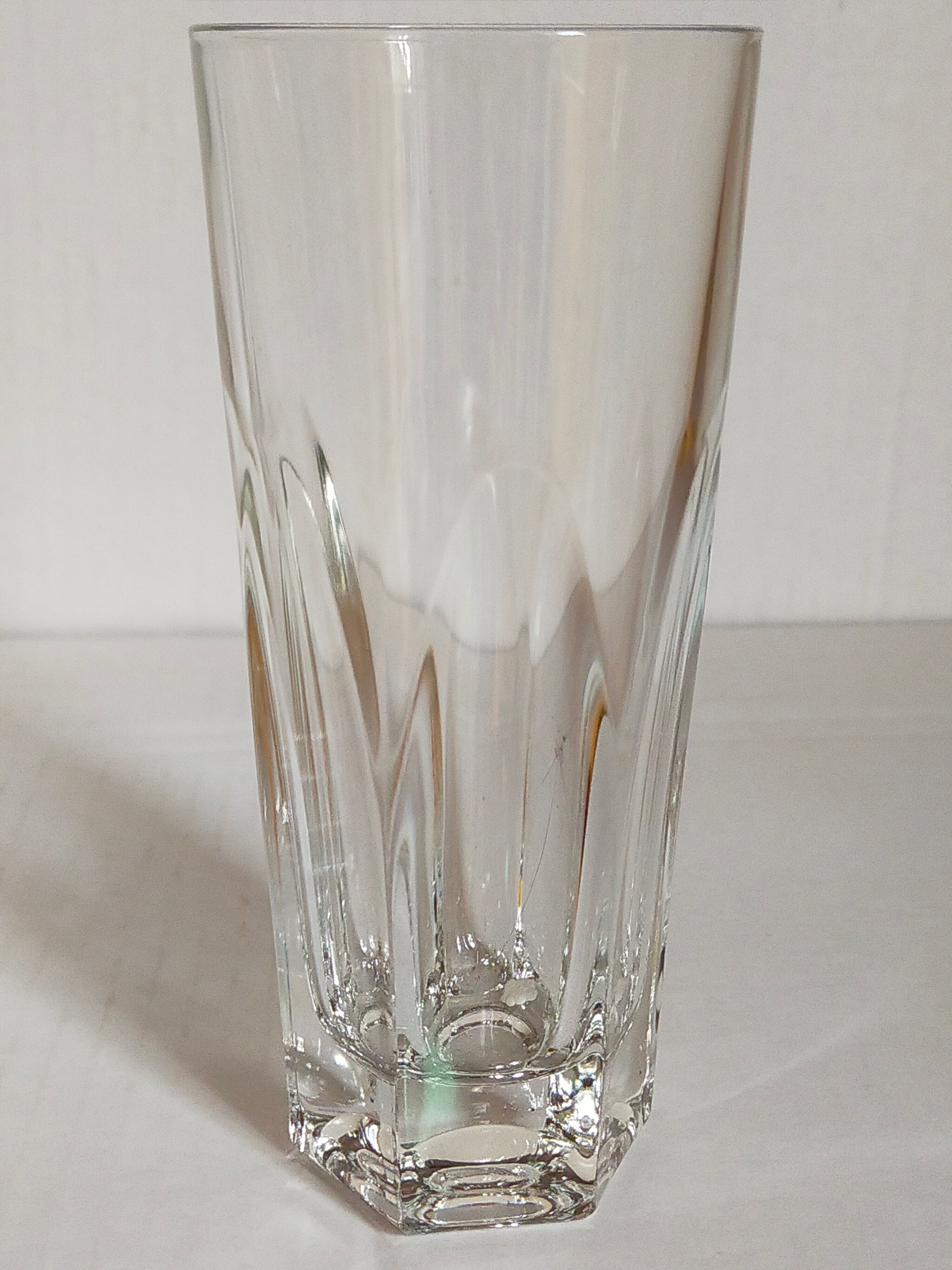 Six Art-Deco long drink glasses in crystal with cut sides