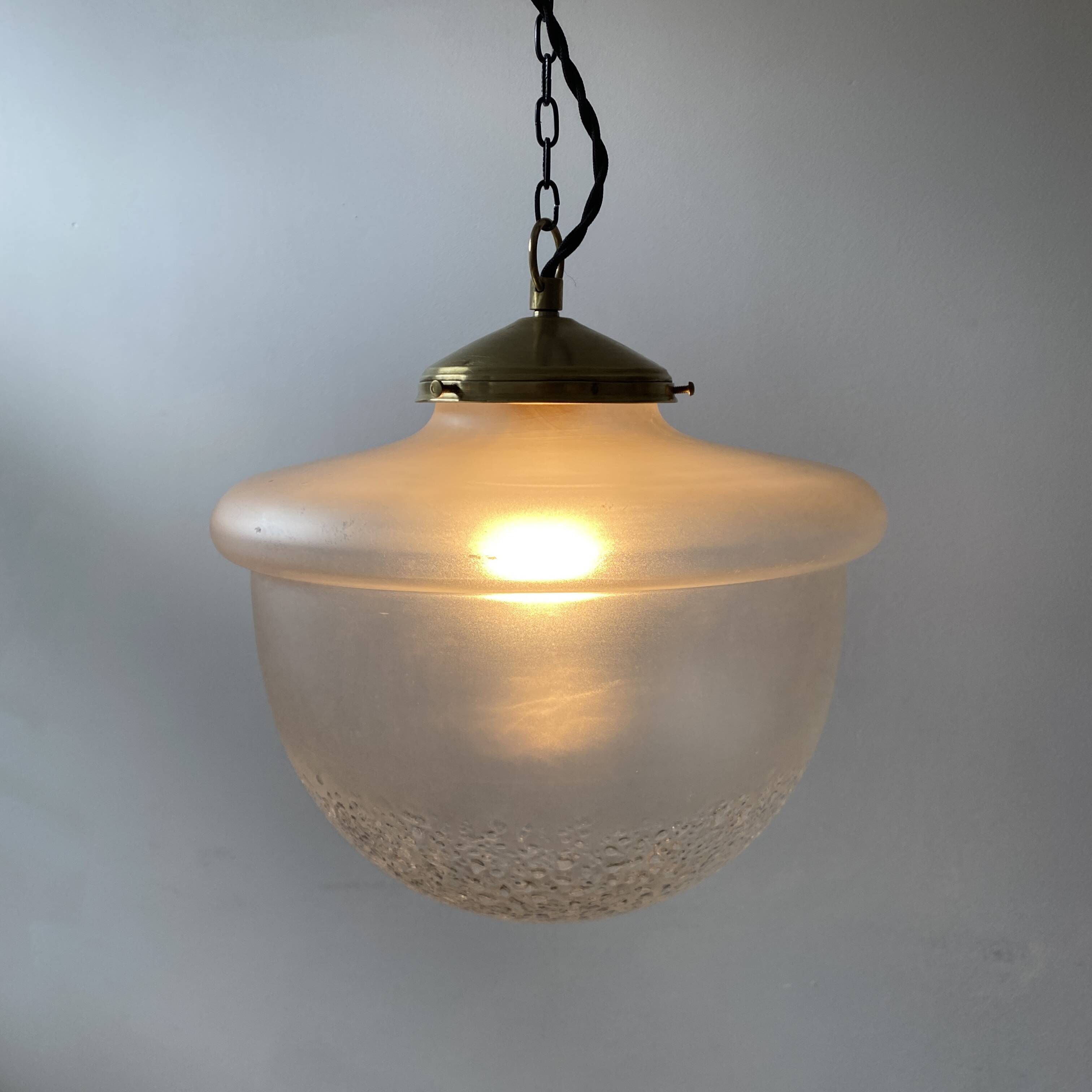 OLD VINTAGE ART-DECO XL HALF-SPHERE SUSPENSION LAMP