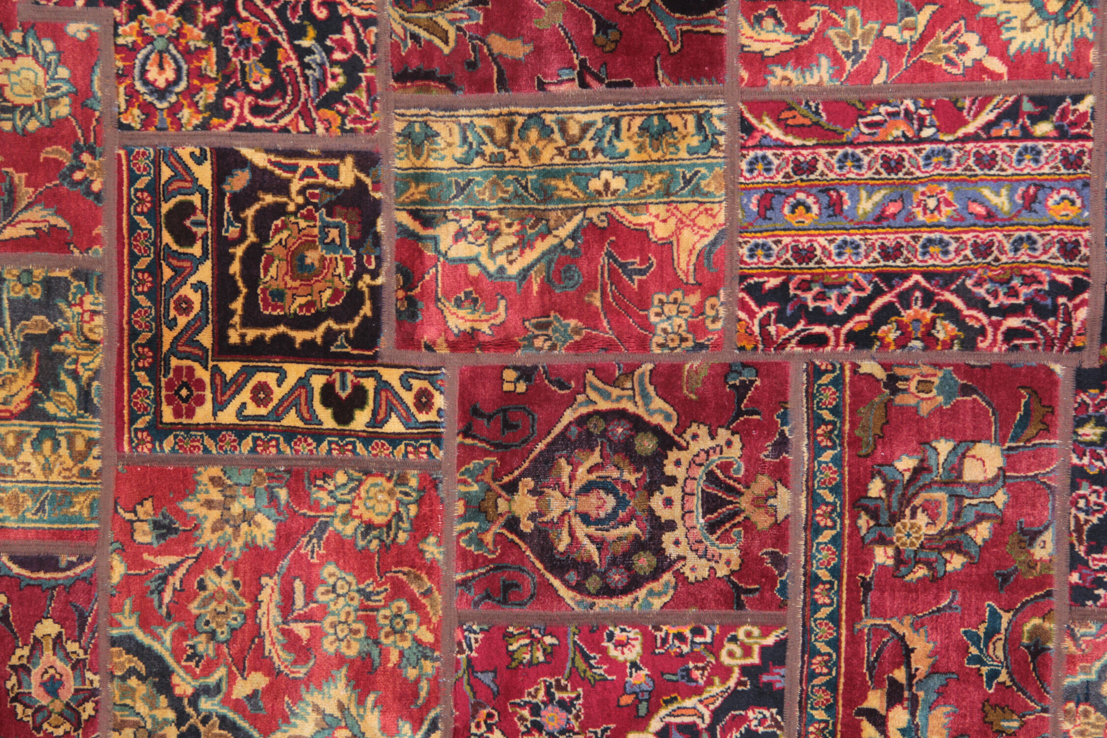 Red vintage patchwork area rug handmade wool living room carpet- 179x248cm