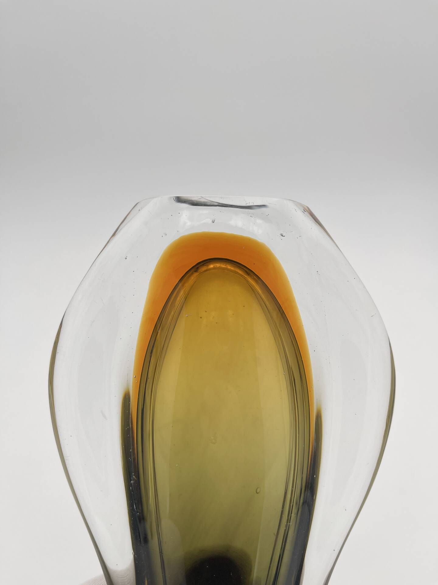 Sommerso Vase Flavio Poli Seguso Murano Green Amber Glass 1950