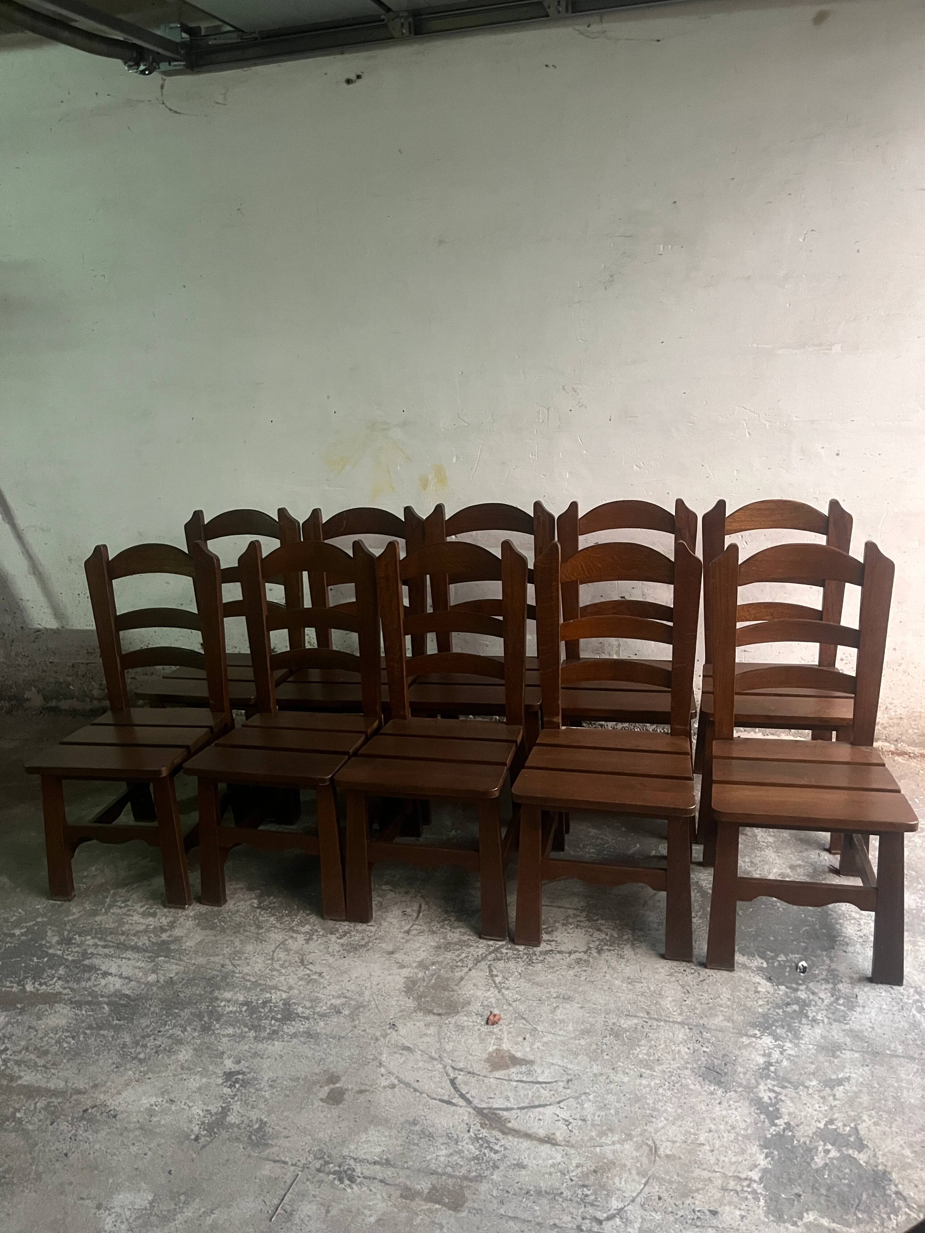 Brutalist wooden chairs – set of 10 (1970s)