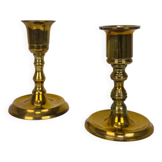 Paire de bougeoirs laiton doré vintage