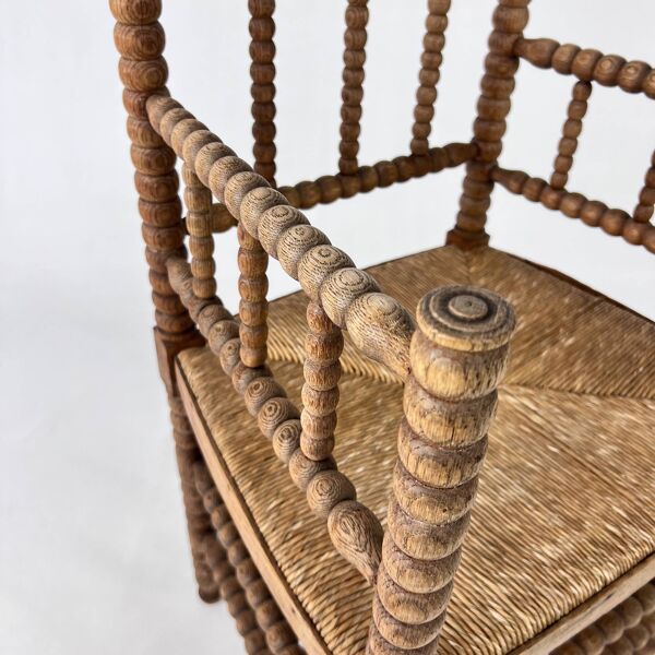 Chaise ancienne hollandaise en chêne et jonc, années 1930