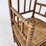 Chaise ancienne hollandaise en chêne et jonc, années 1930