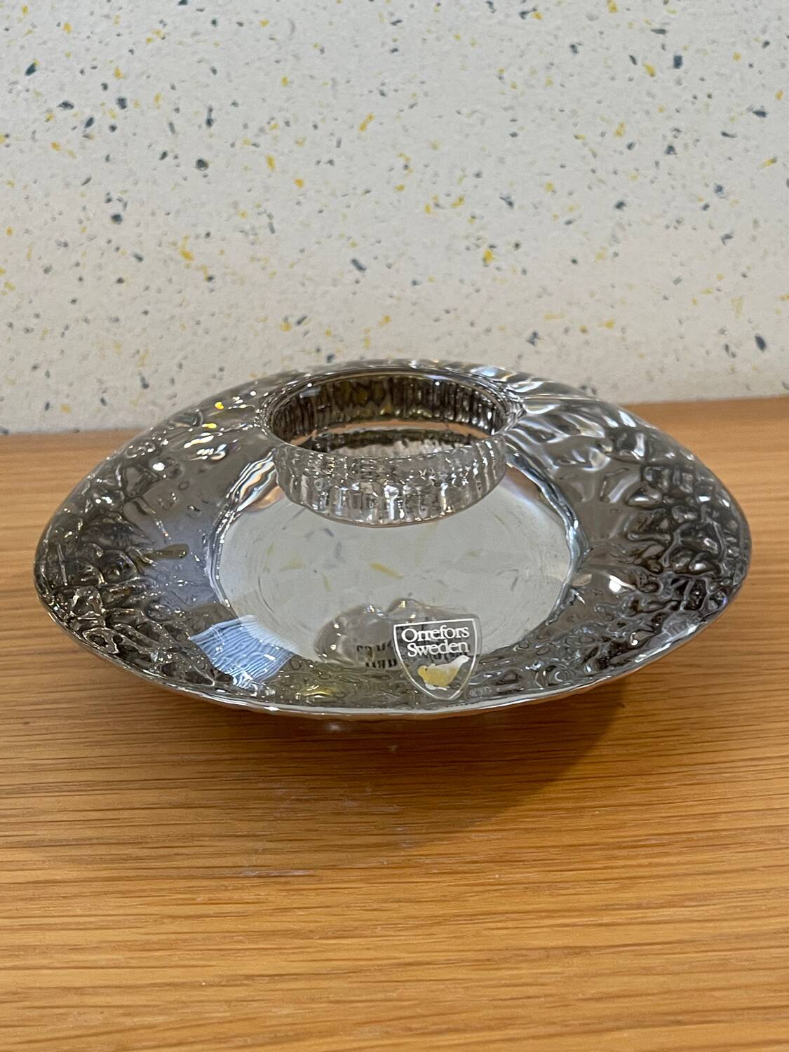 Bougeoir Orrefors Sweden « Discus » steel