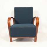 Fauteuil Art déco Karel Koželka & Antonín Kropáček années 50, tissu bouclé bleu foncé Vintage Lounge Chair