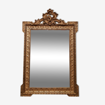 Mirror with pediment rocaille in gilded wood and stucco Louis XV style