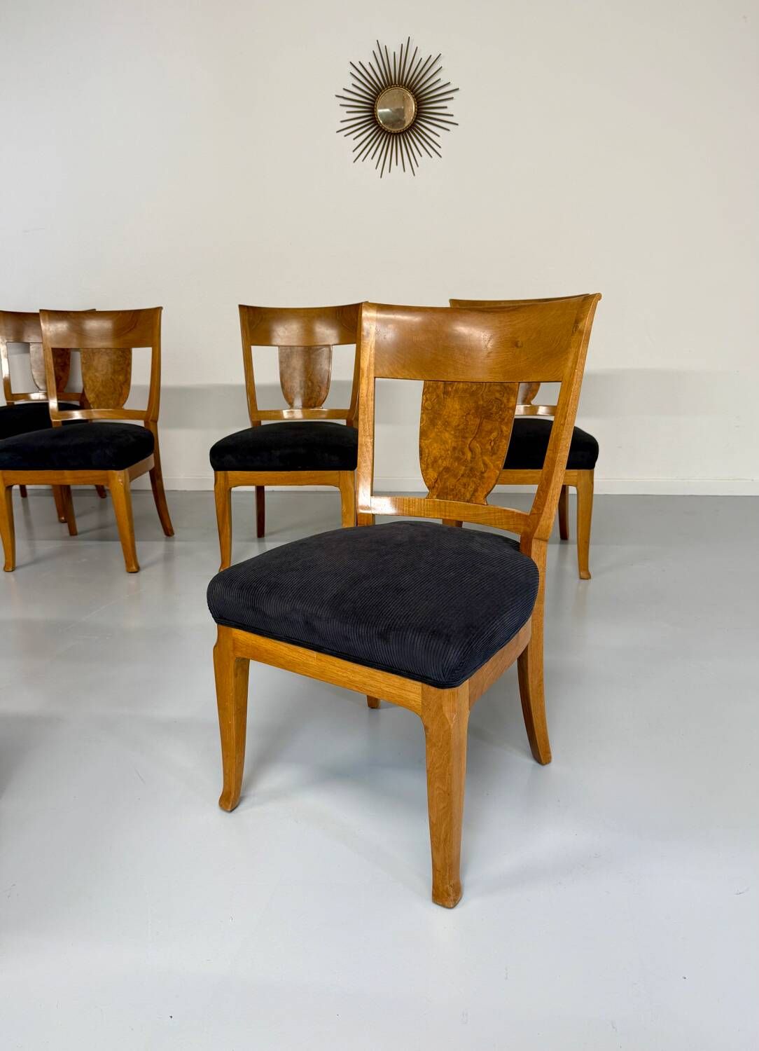 Set of 8 19th century Biedermeier art deco chairs in walnut with new upholstery