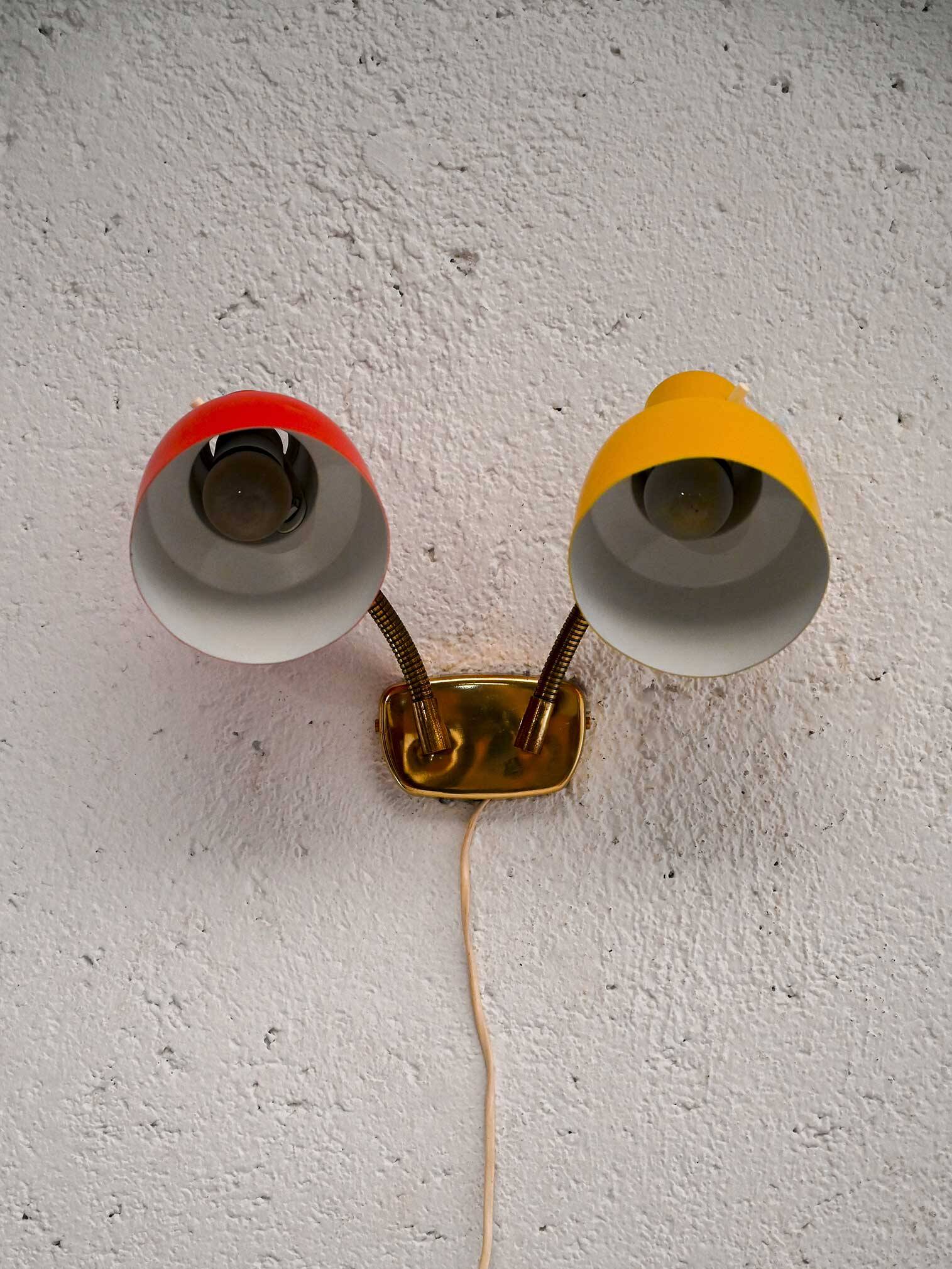 1960s Scandinavian Two-Arm Wall Lamp in Metal