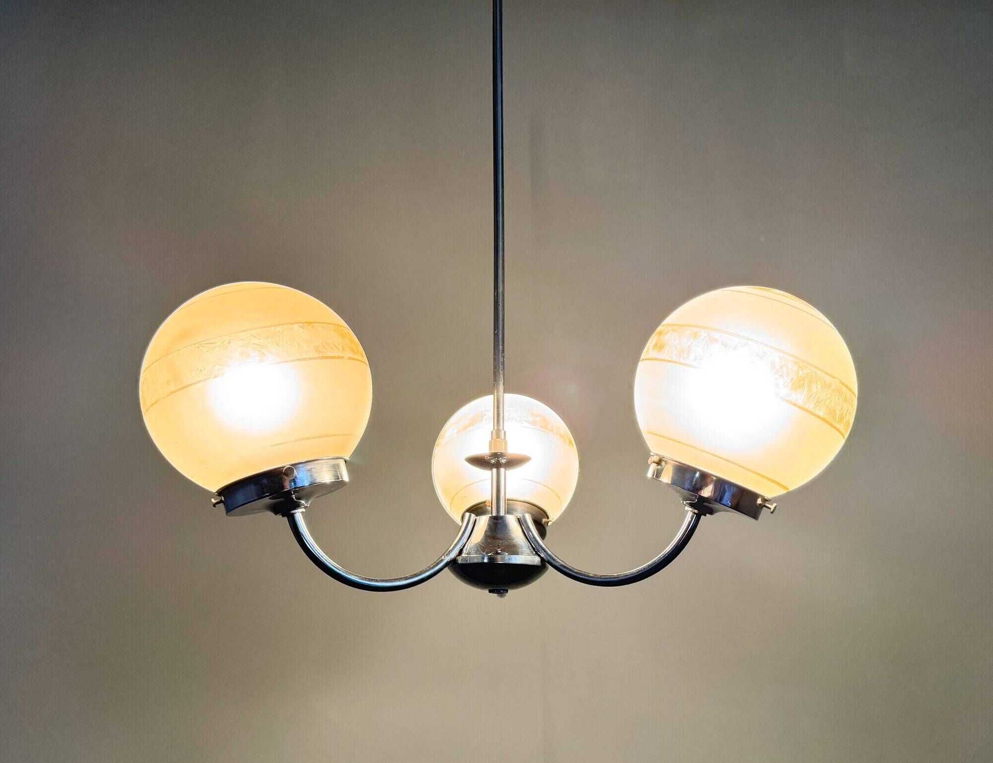 1950s Chrome & Frosted Glass Chandelier