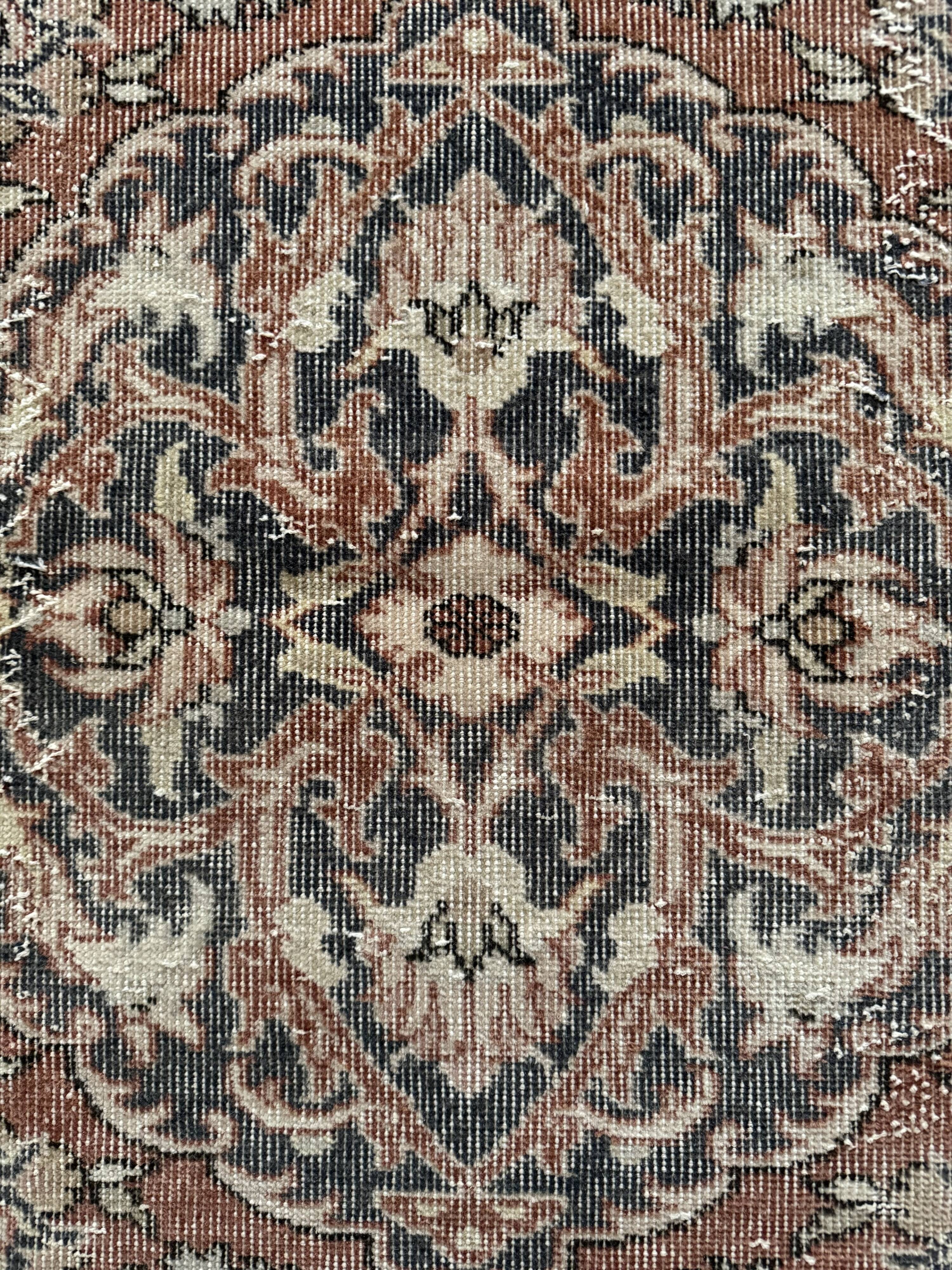 125x217 Cm Hand Knotted Wool Blue Red Tones Vintage Rug, Oriental Turkish Floral Rug