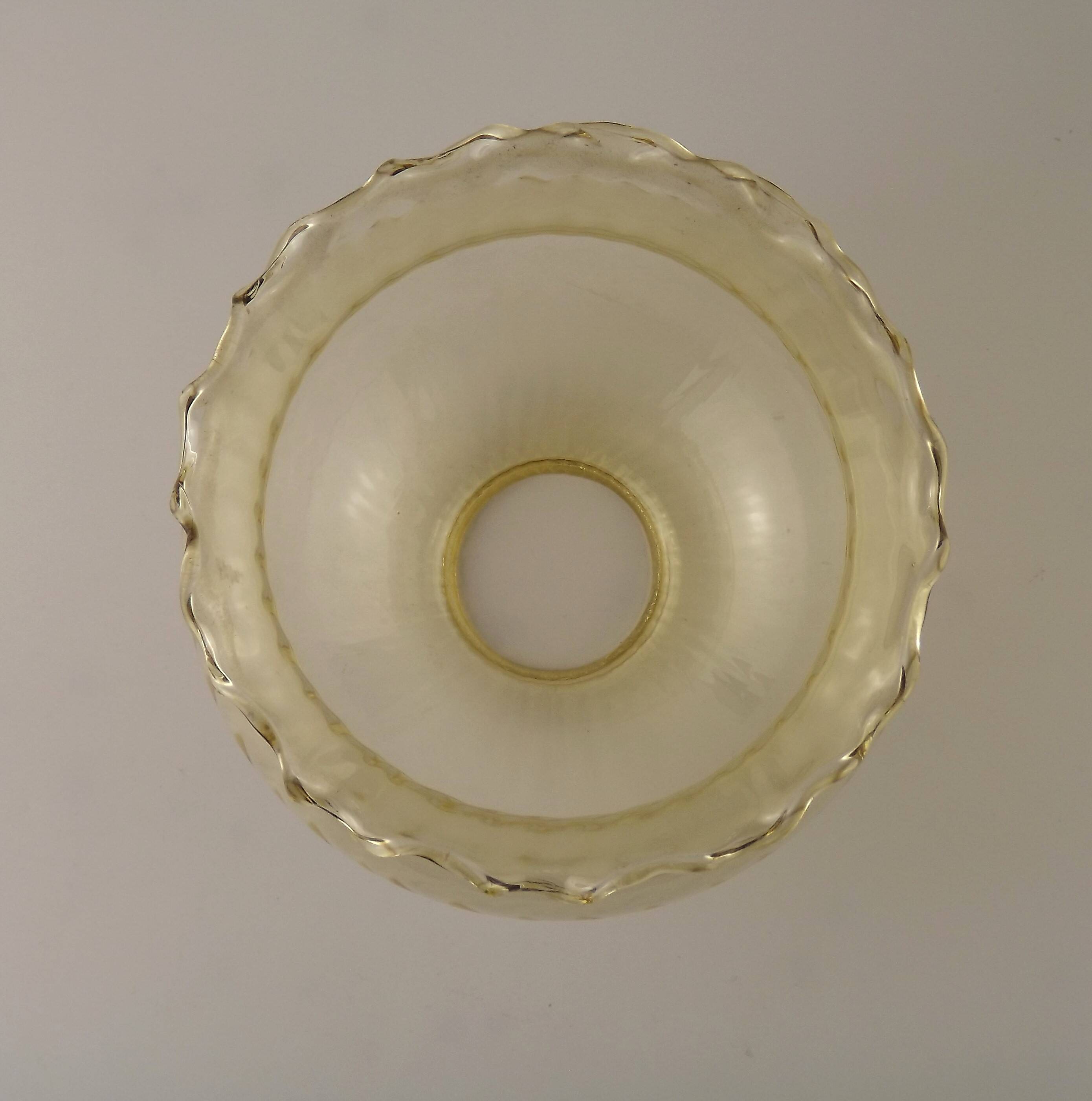 Set of 2 Vintage French Amber Ribbed Effect Glass Shades with Frilled Edge 5595