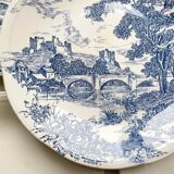 5 vintage Gien earthenware plates from France, mismatched, vintage blue pattern