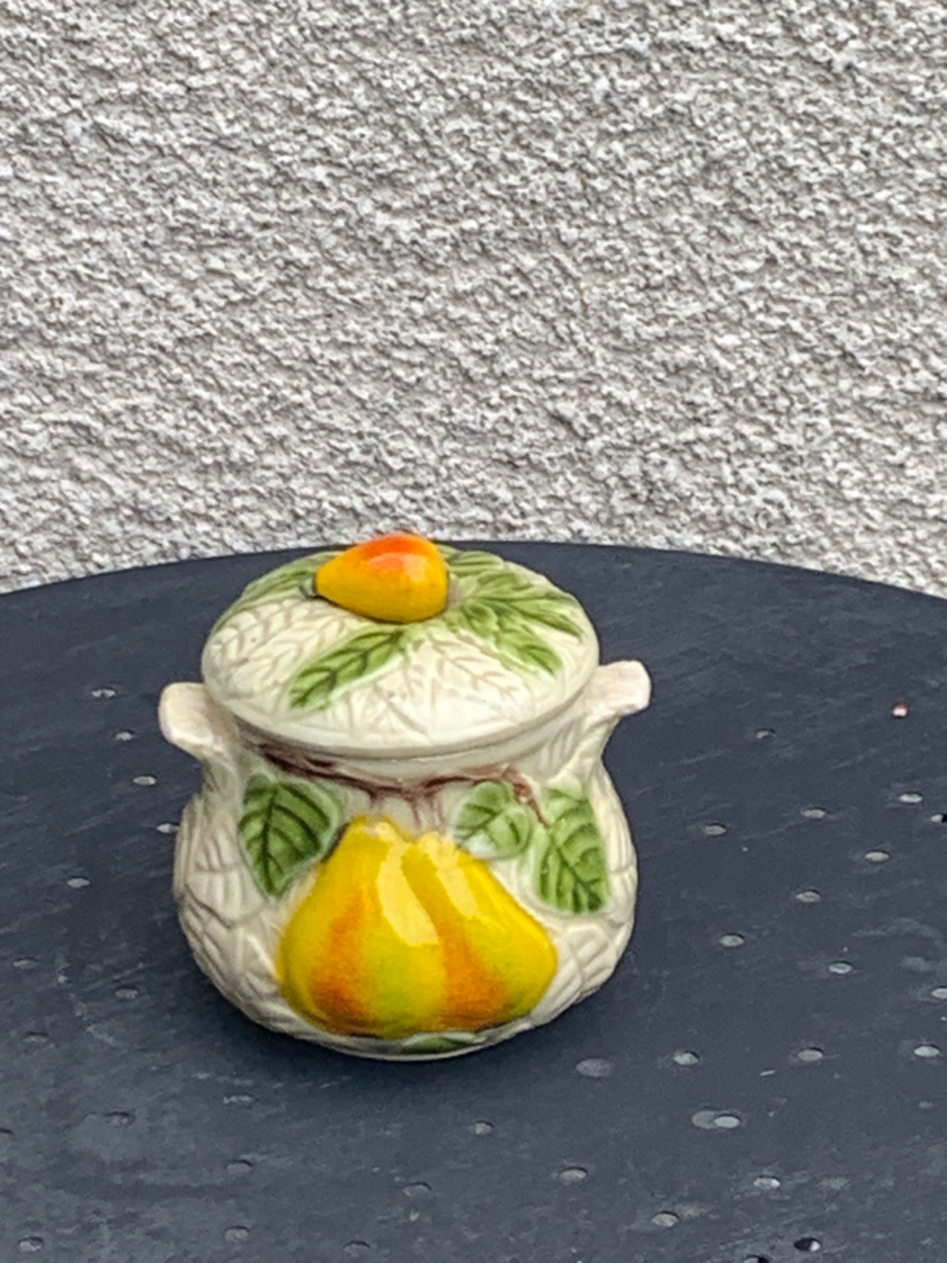 Slurry pattern pears and vintage glazed ceramic grape