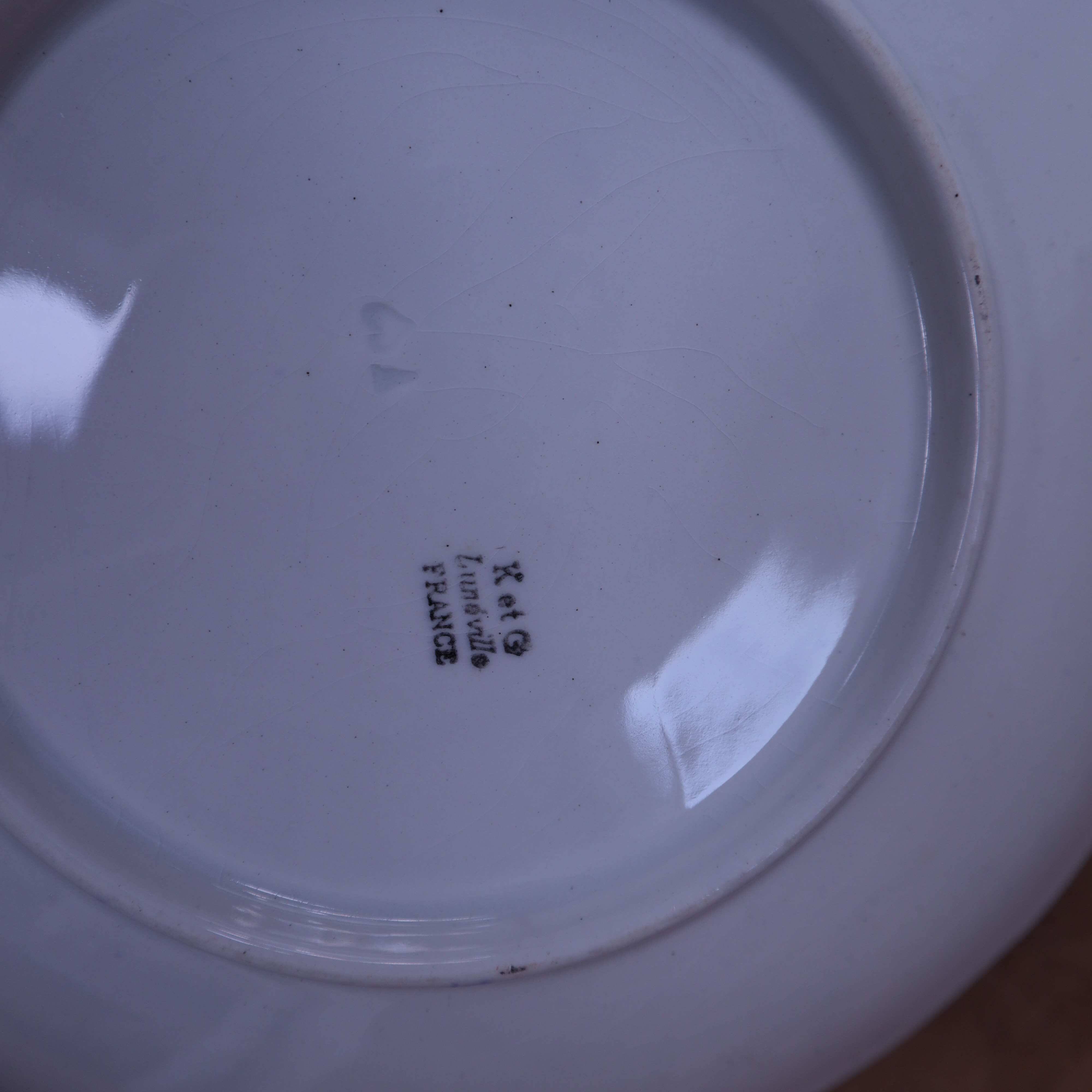 Set of 3 Lunéville K&G Blue flat plates with fruit patterns