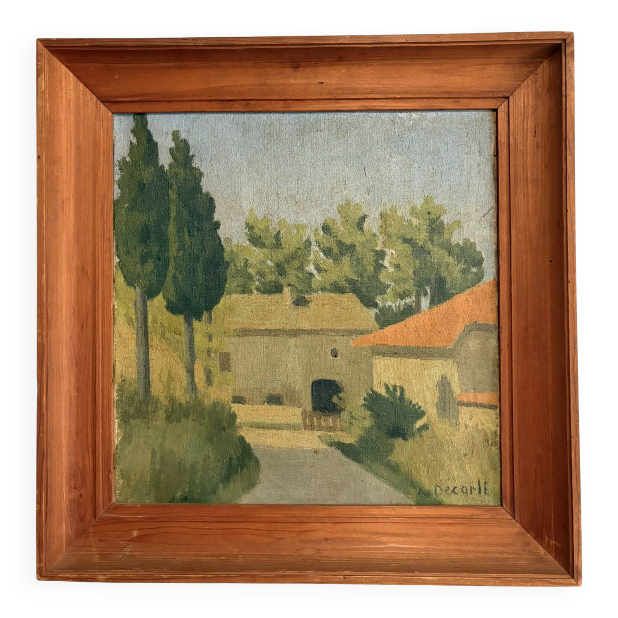 Oil Painting Canvas Albert Decarli Provençal Cypress Landscape