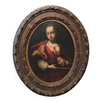 Old oil painting on canvas, Salome holding the head of John the Baptist - 18th century
