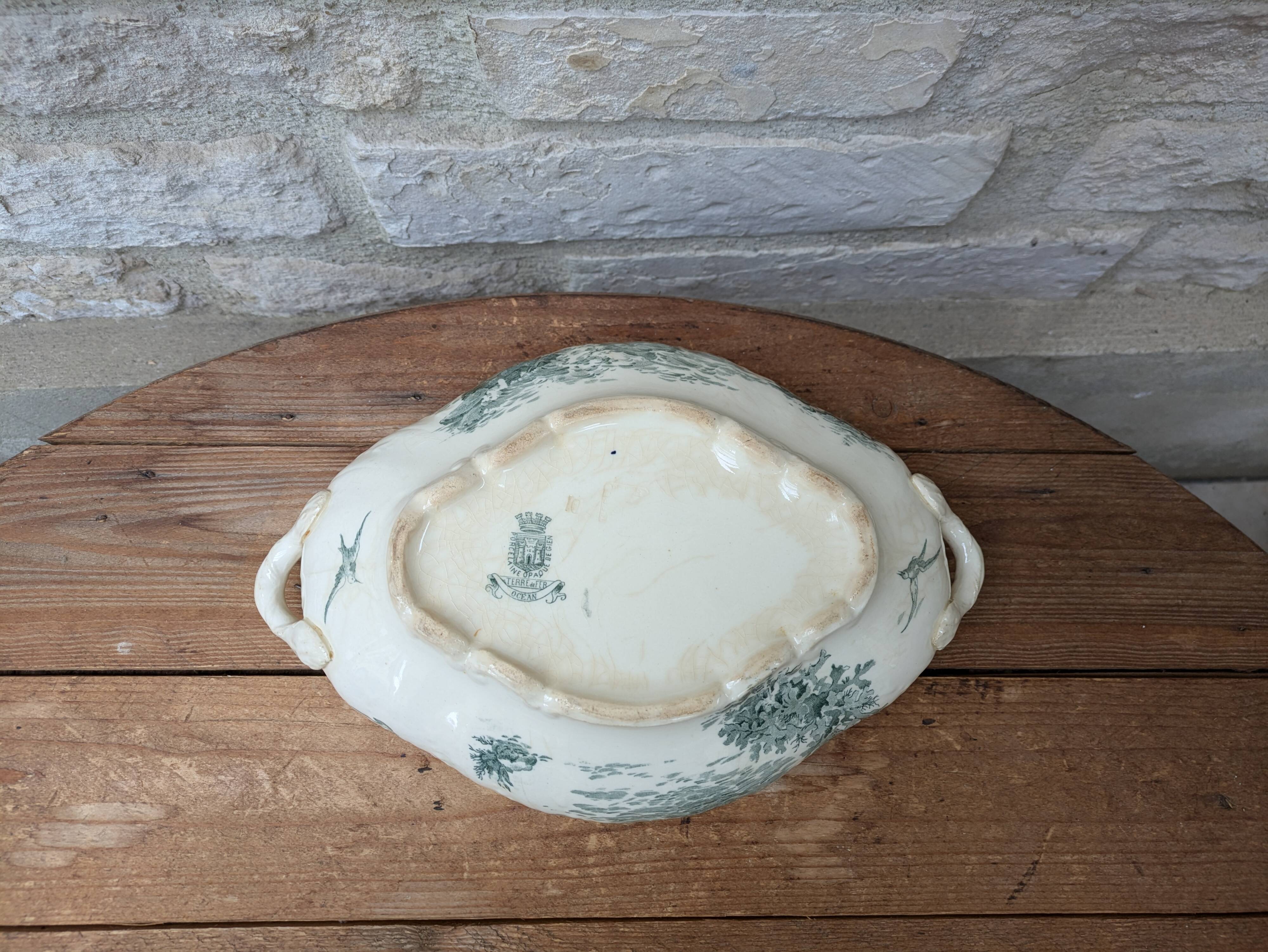 Old vegetable dish serving dish Terre de Fer Opaque porcelain from Gien Ocean model
