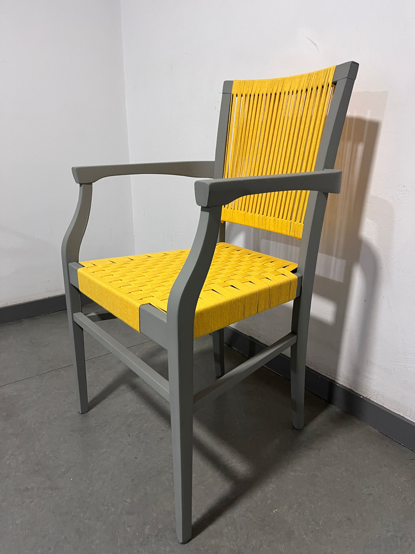 Revisited vintage armchair – handmade yellow weaving