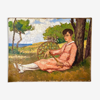 Repos sous les pins, huile sur toile signée H. Gaulet