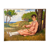 Rest under the pines, oil on canvas signed H. Gaulet