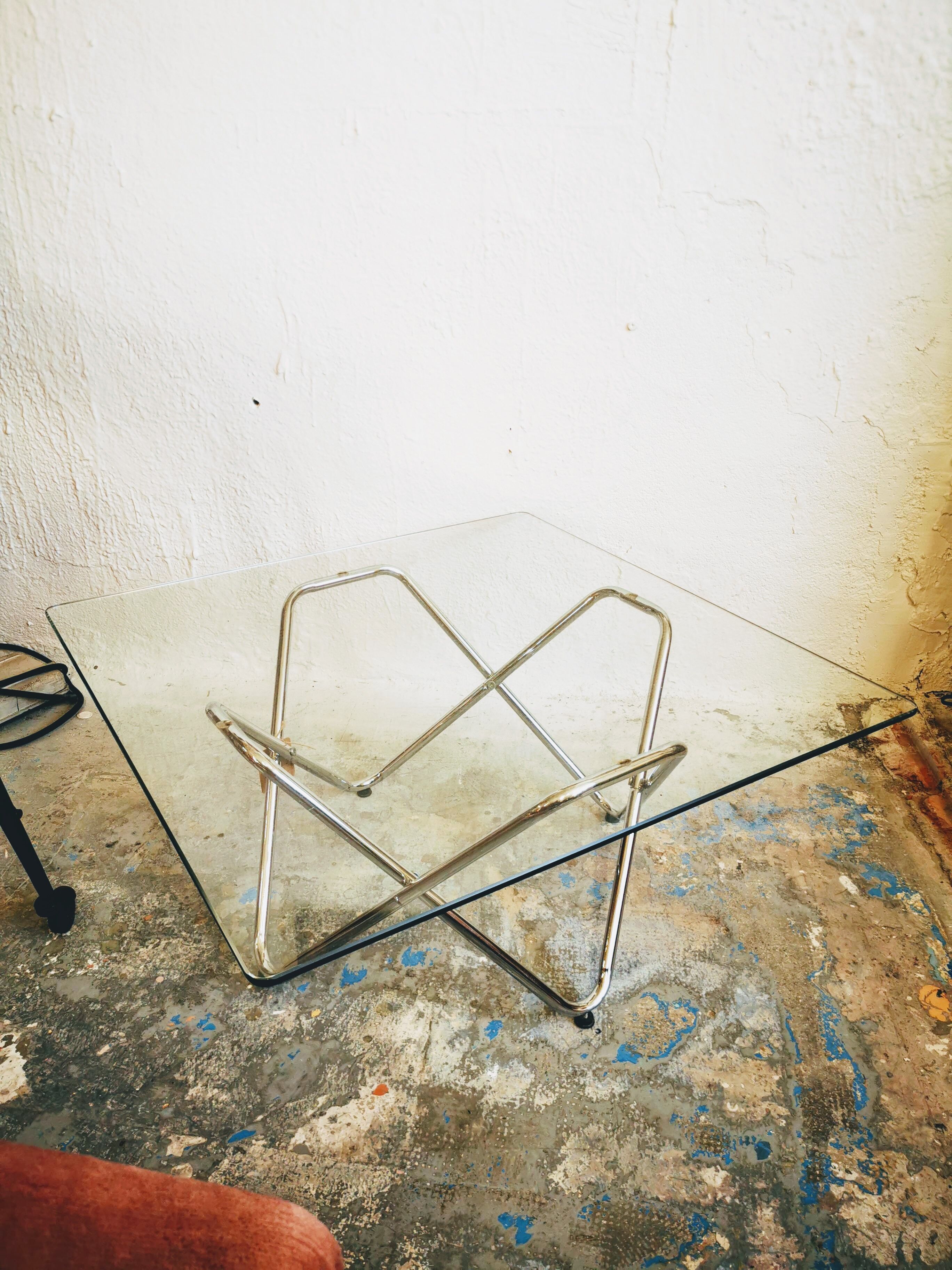 Glass and chrome square coffee table
