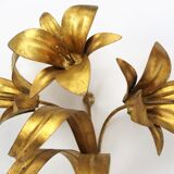 Golden metal flower sconces 1960 in pairs