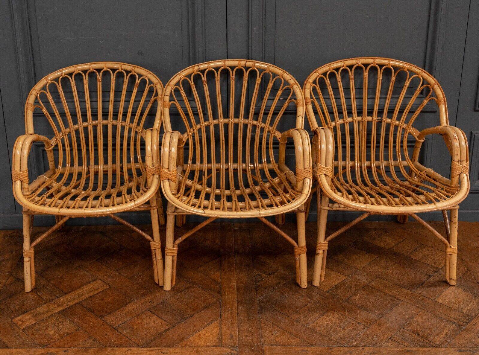 Suite of three rattan armchairs 1960 with original patina