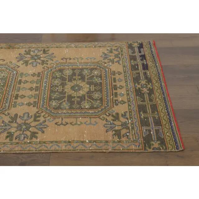 1970s Vintage Turkish Hand-Knotted Wool Cotton Orange Runner Rug 90x344