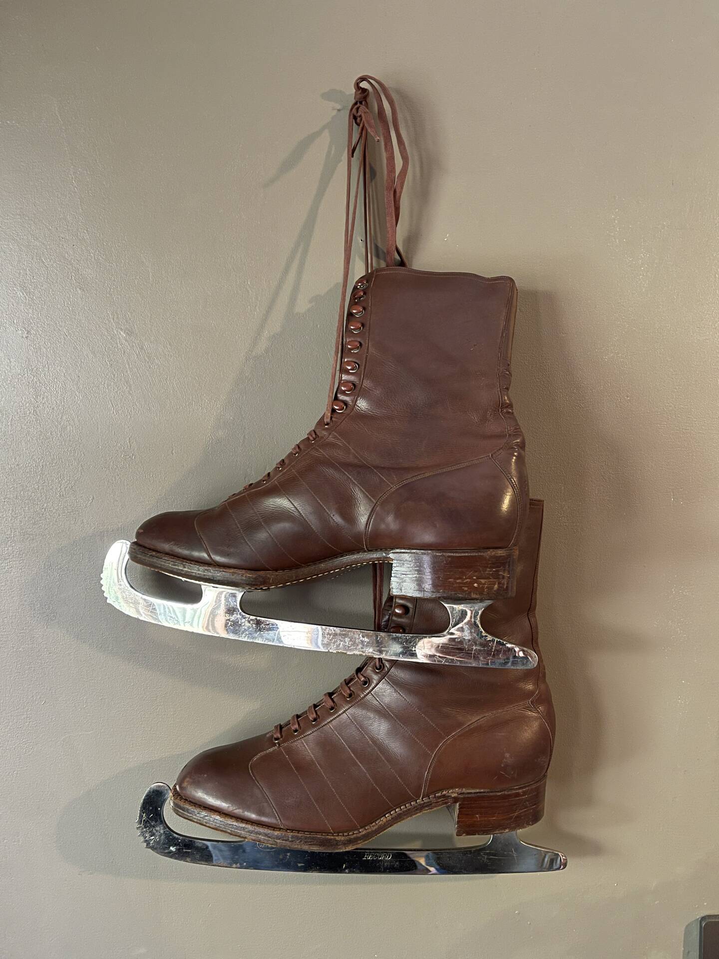 Rare pair of women's ice skates, Schumacher St. Moritz, circa 1910-11.