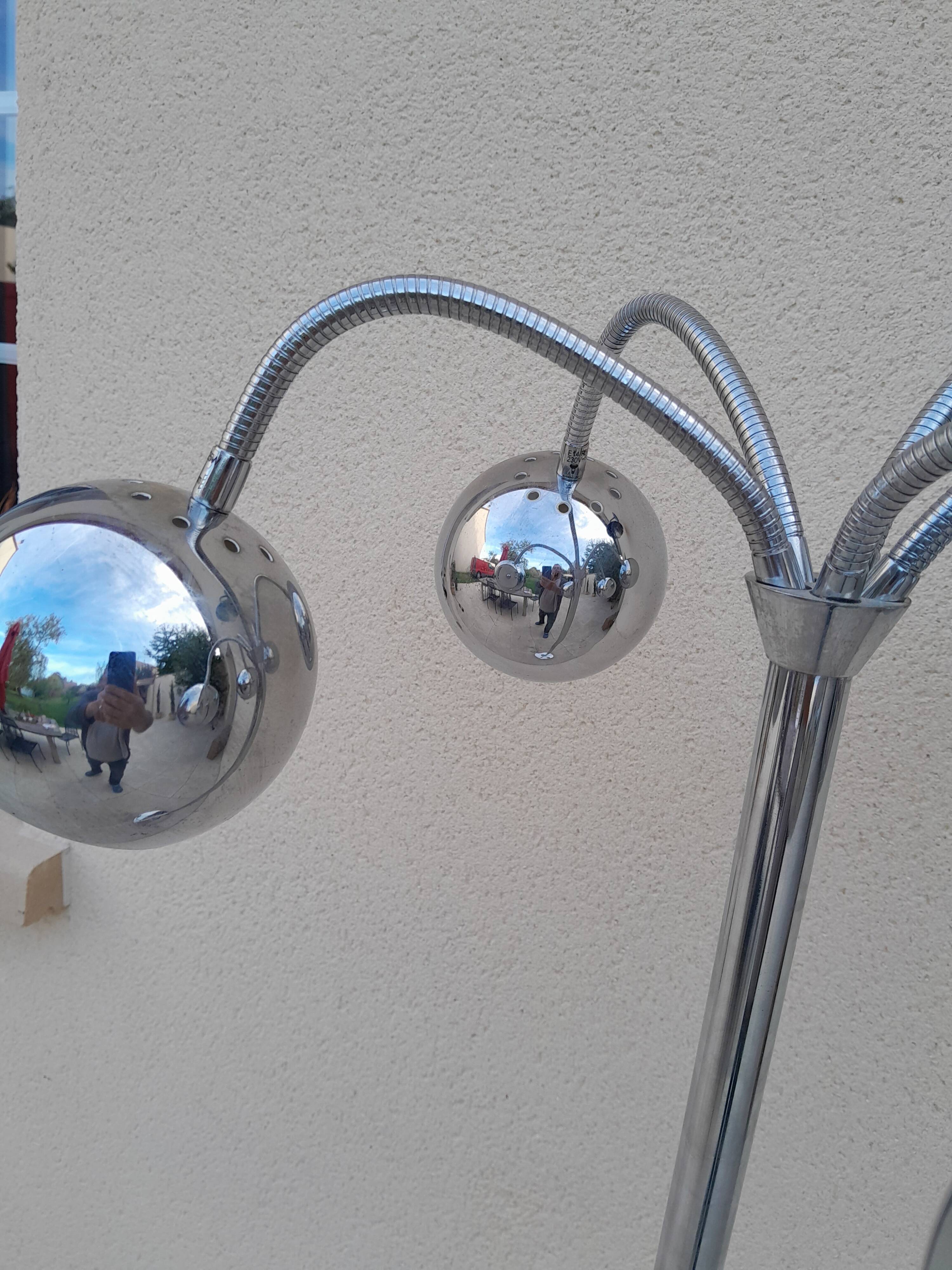 Vintage 80s eye ball space 5-branched chrome floor lamp