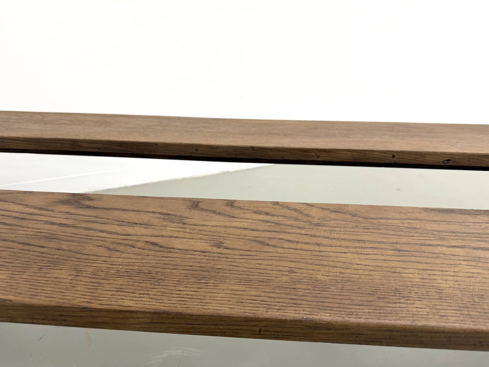 Pair of solid oak benches, winged legs, France, 1970s