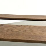 Pair of solid oak benches, winged legs, France, 1970s