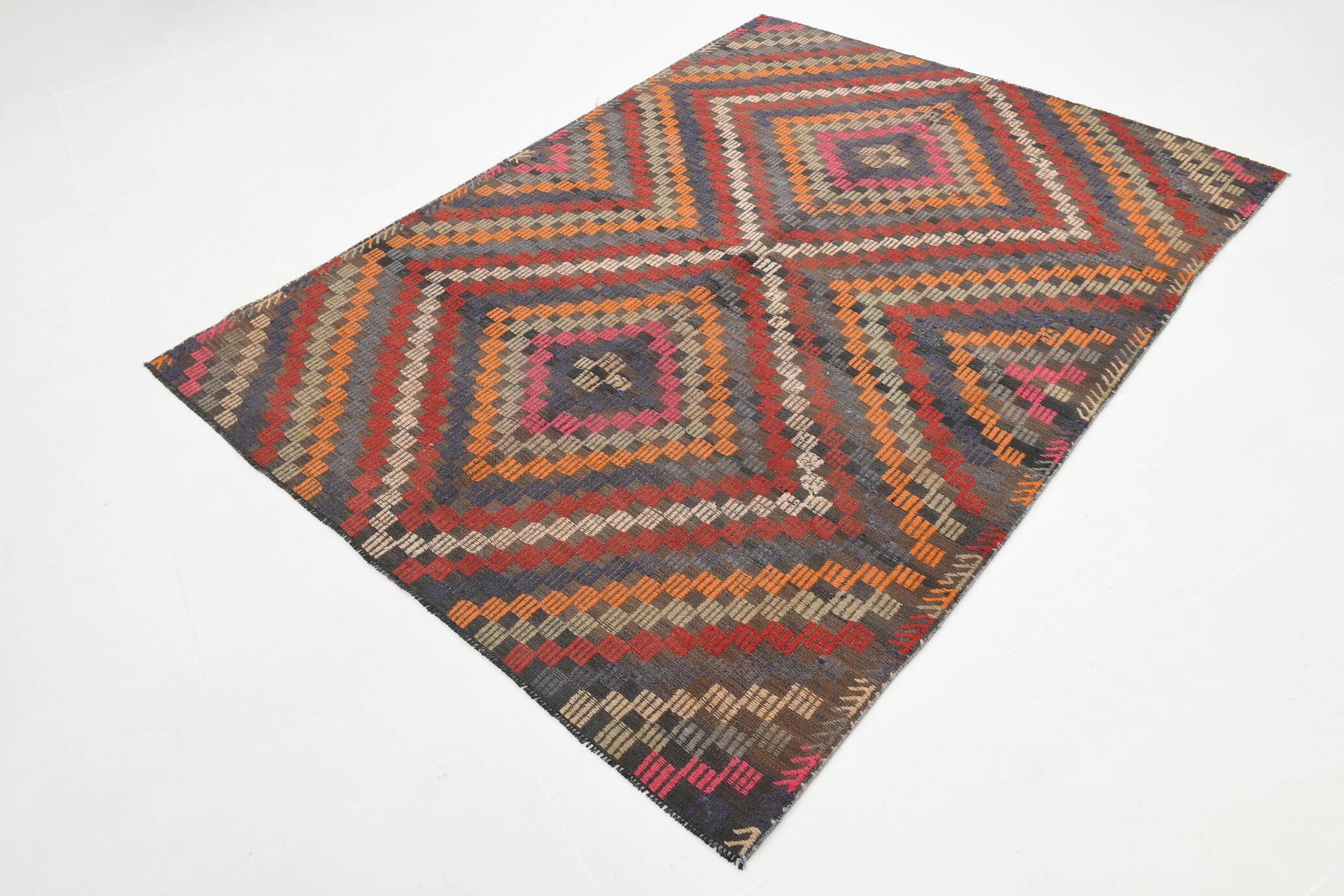 5x7 Red & Orange Vintage Kilim Rug, 171x225Cm