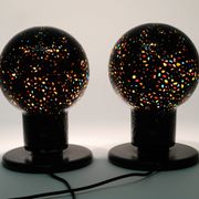Pair of large 1980s Italian table lamps made of colorful multi-layer Murano