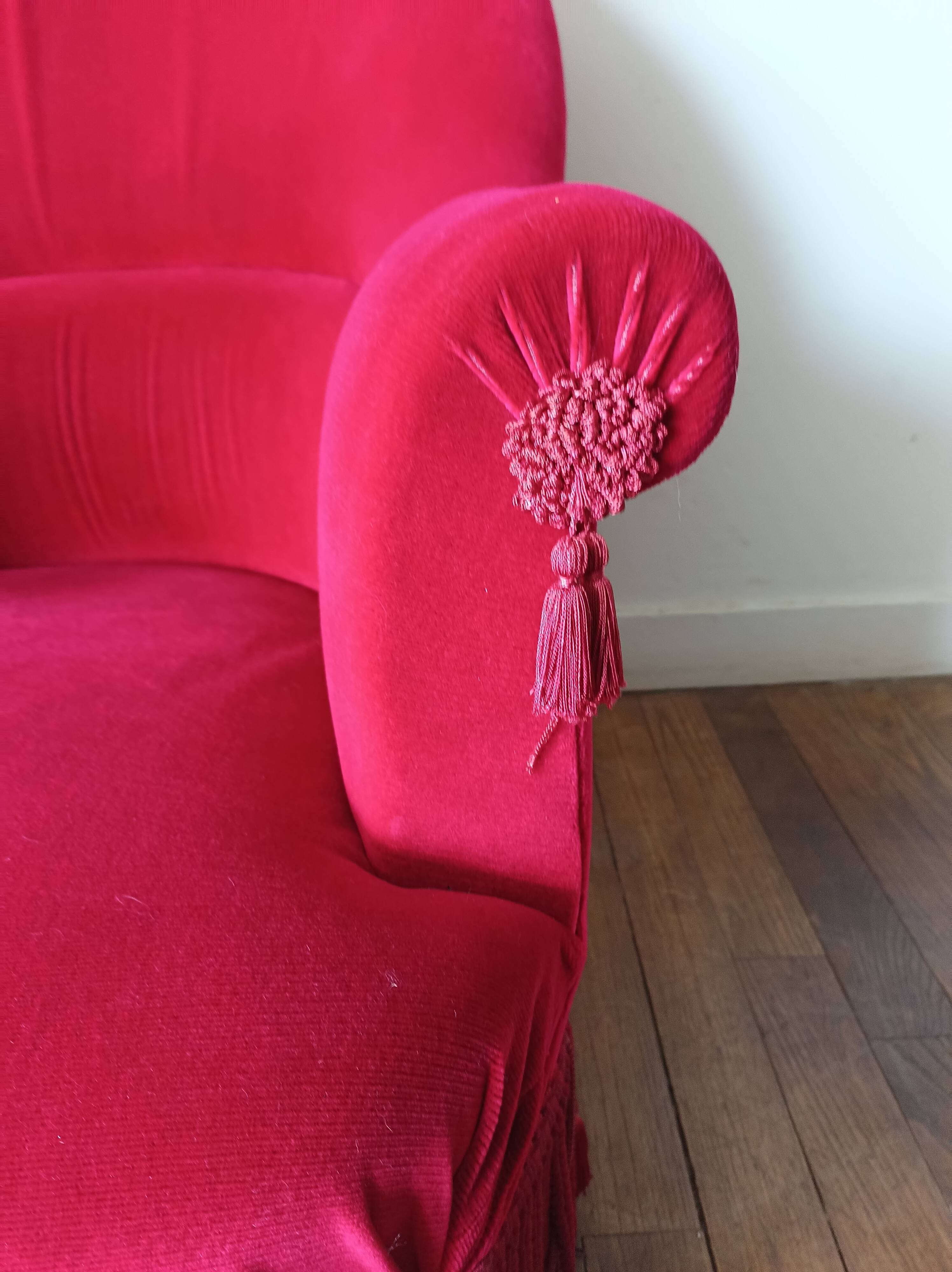 Lot de 2 fauteuils crapauds en velours rouge