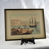 Lithographie vue du port de Weymouth - William Daniell - 19 ème siècle