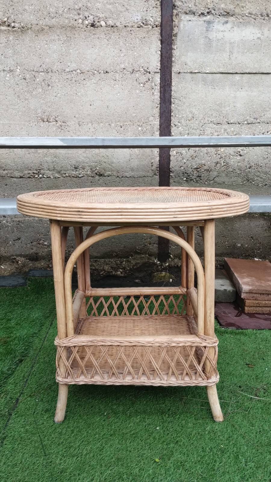 Vintage rattan and bamboo coffee table