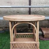 Table basse en rotin et bambou vintage